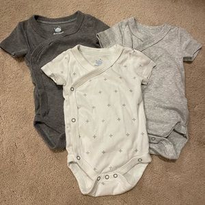 Kimono Style Baby 3pk Short Sleeve Sidesnap Bodysuit Cloud Island Gray 0-3m